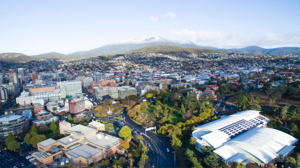 4one4 Property Co | Property Market in Tasmania | Aerial shot of Hobart, Tasmania
