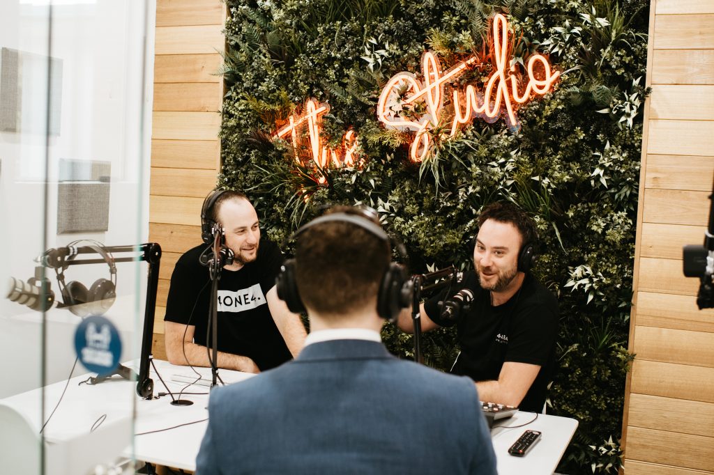 4one4 Property Co | Successful Real Estate Sale | The hosts of The Property Pod (Patrick Berry, John McGregor, and Aaron Horne) inside the studio