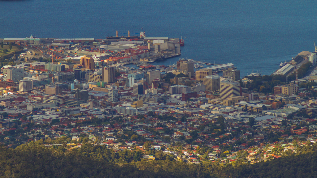 4one4 Property Co | Hobart's Property Market in 2024 | An aerial view of the City of Hobart