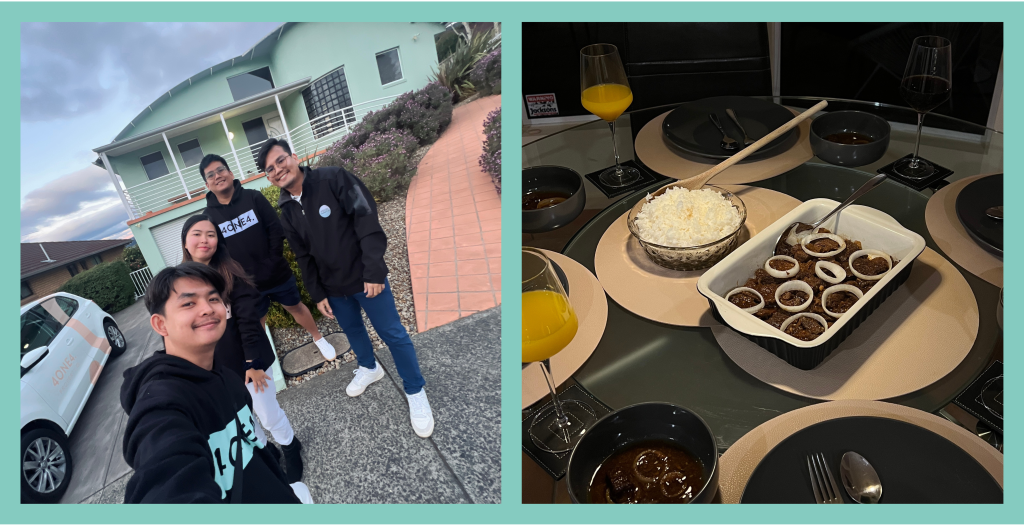 4one4 Property Co | Offshore team goes to Tasmania | [from left to right: a quick groufie with 'the' Airbnb' and Darryl's famous beef steak, a Filipino dish]